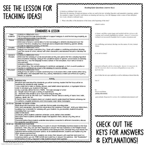 Short Story Comprehension Questions Lamb to the Slaughter Quiz - Made ...