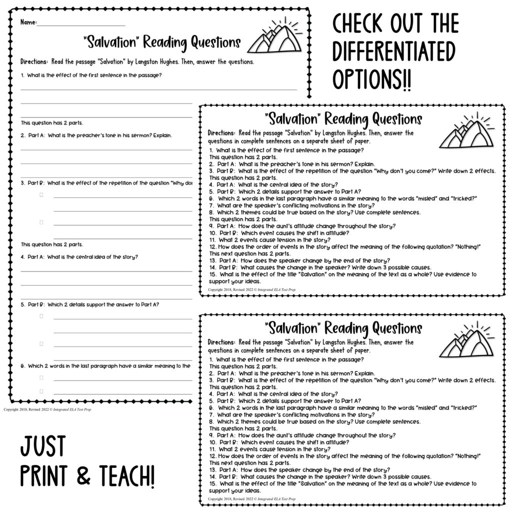 Salvation by Langston Hughes Reading Comprehension Test Prep Quiz | Made By Teachers