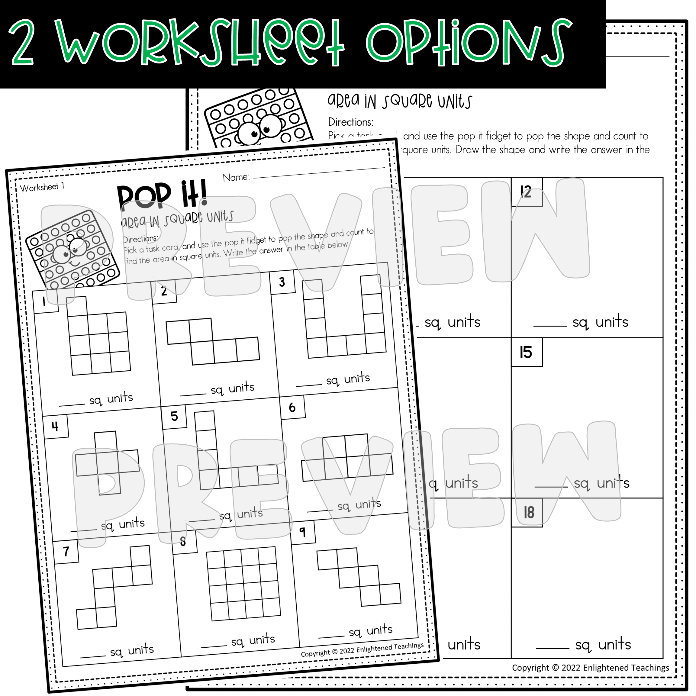 POP IT Bubble POP Area in Square Units Task Cards and Worksheets | Made ...