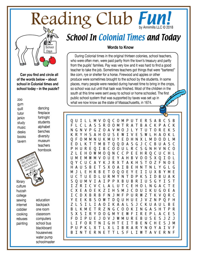 School in Colonial Times – and Today: Printable Educational Puzzle Set ...