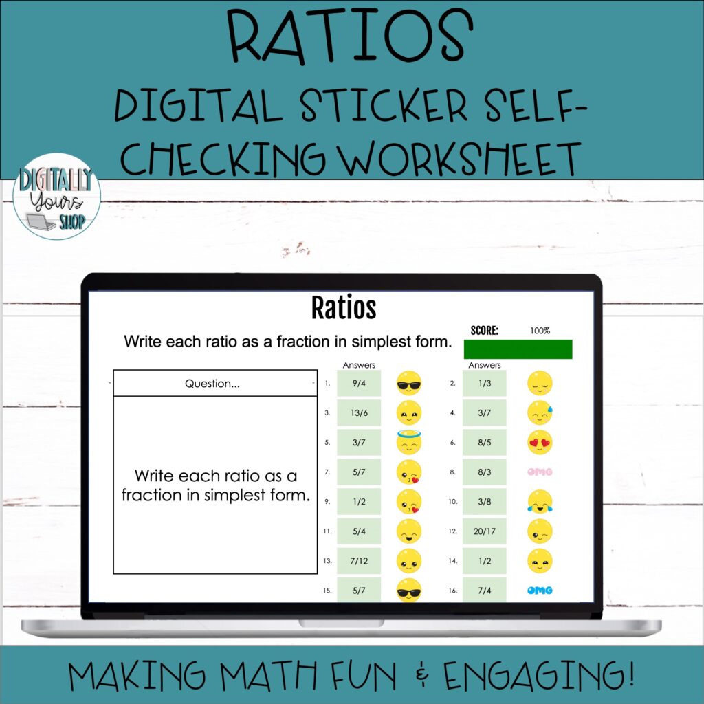 Ratios digital self checking sticker activity made by teachers