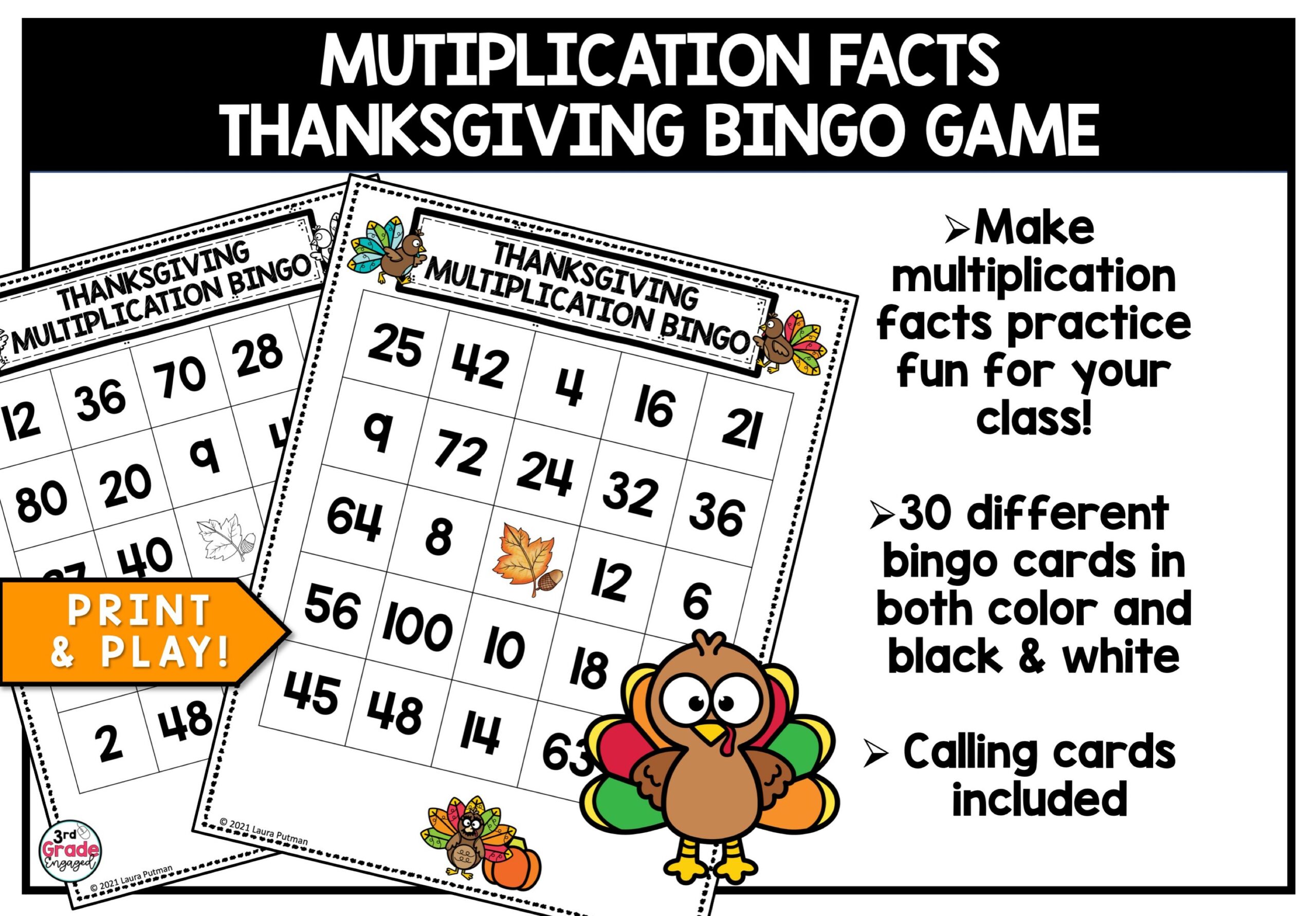 Thanksgiving Multiplication & Division Facts Printable Math Games Bundle -  Made By Teachers