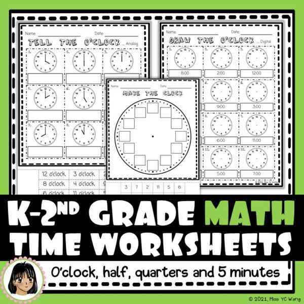 Telling time to the hour, half hour, quarter hour and 5 minutes