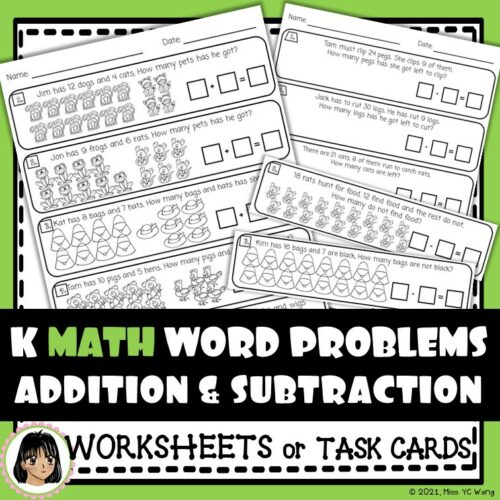 K, 1st and 2nd Grade One Step Addition and Subtraction Word Problems Made By Teachers