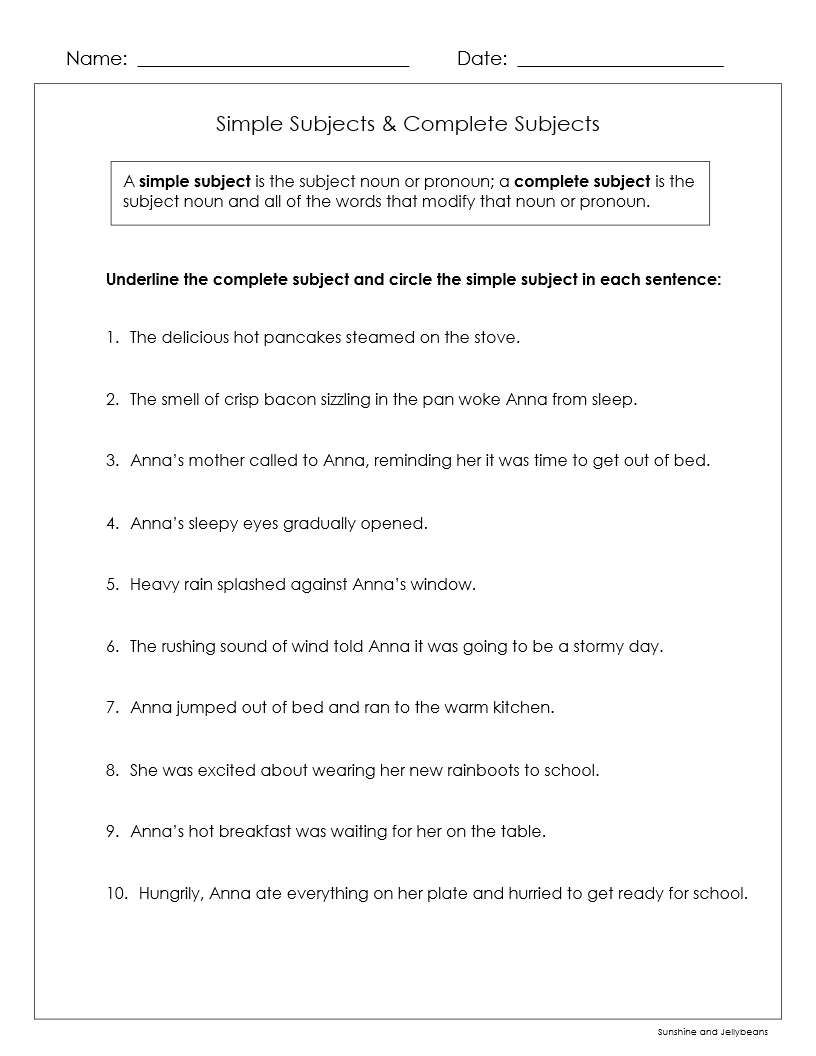 Simple Complete Sentences Subjects And Predicates Grades 4 5 6 Simple Complete Sentences Subjects And Predicates Grades 4 5 6