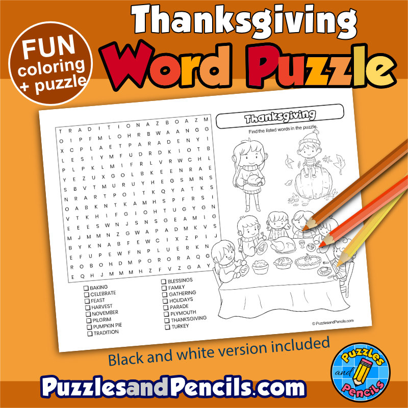 Thanksgiving Word Search Puzzle Activity Page with Coloring | Made By ...