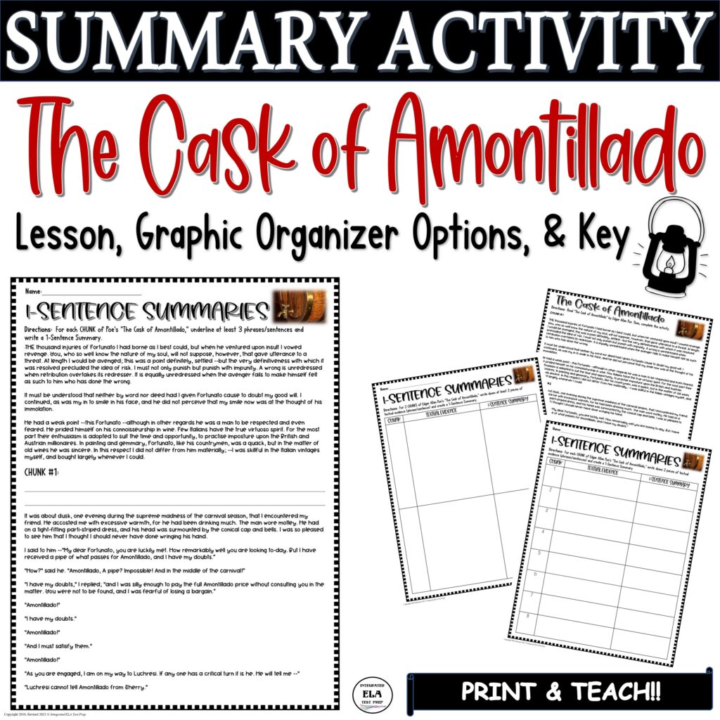 The Cask of Amontillado Summary Activity Edgar Allan Poe Reading