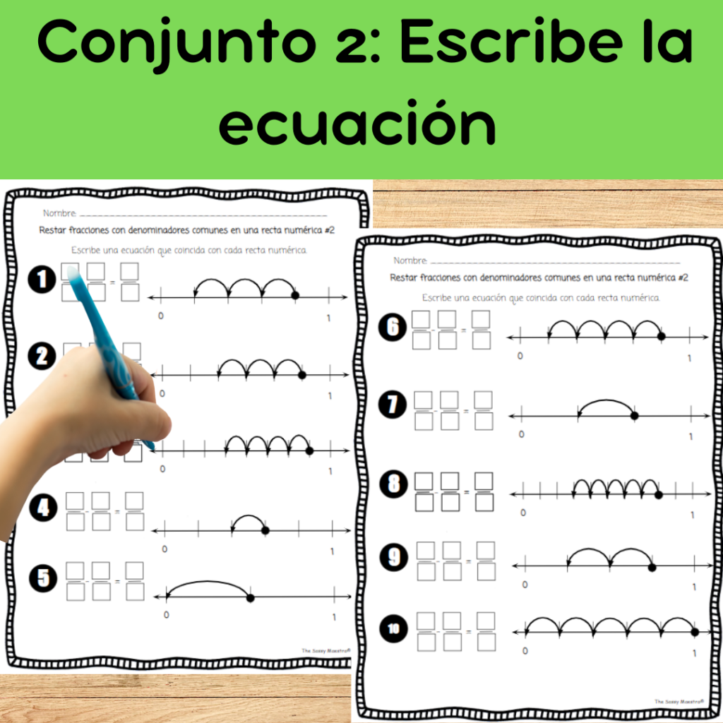Subtract fractions on a number line in Spanish Restar fracciones Made