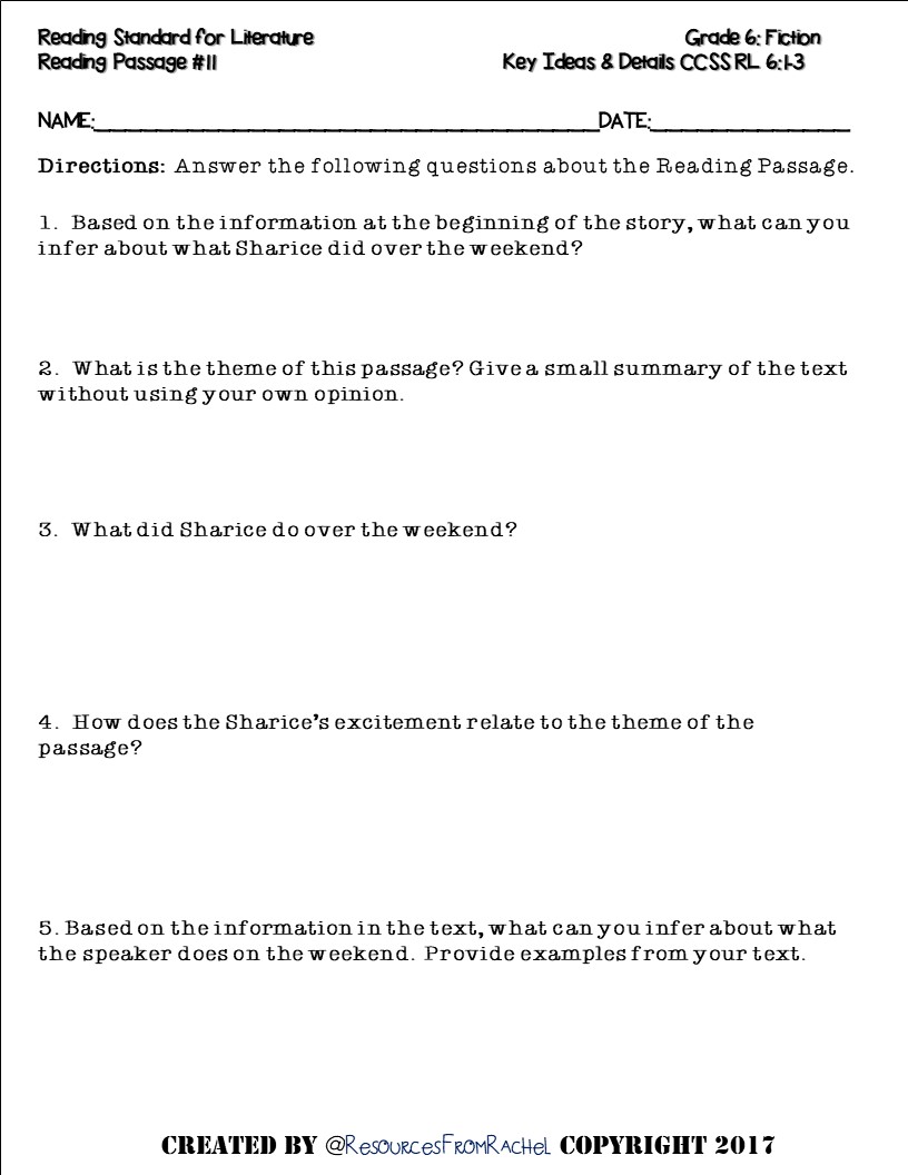 Reading Comprehension Assessment 6th grade volume 3 | Made By Teachers