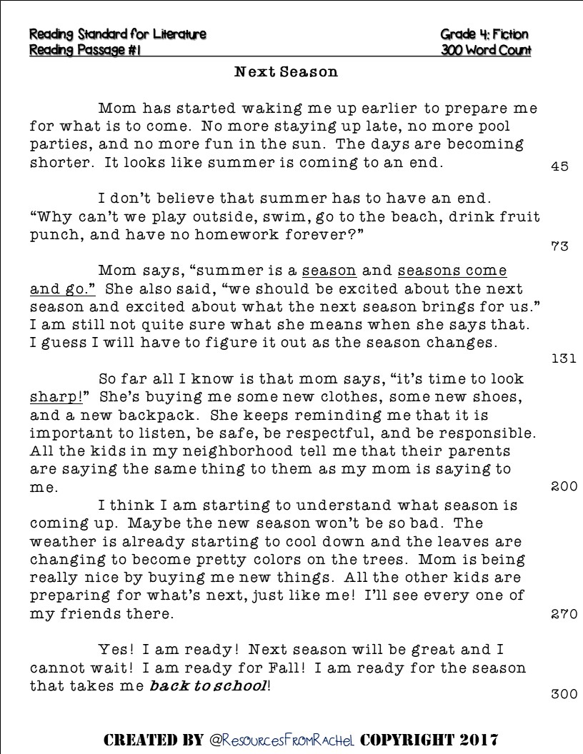 Reading Comprehension Assessments 4th grade volume 1 - Made By Teachers