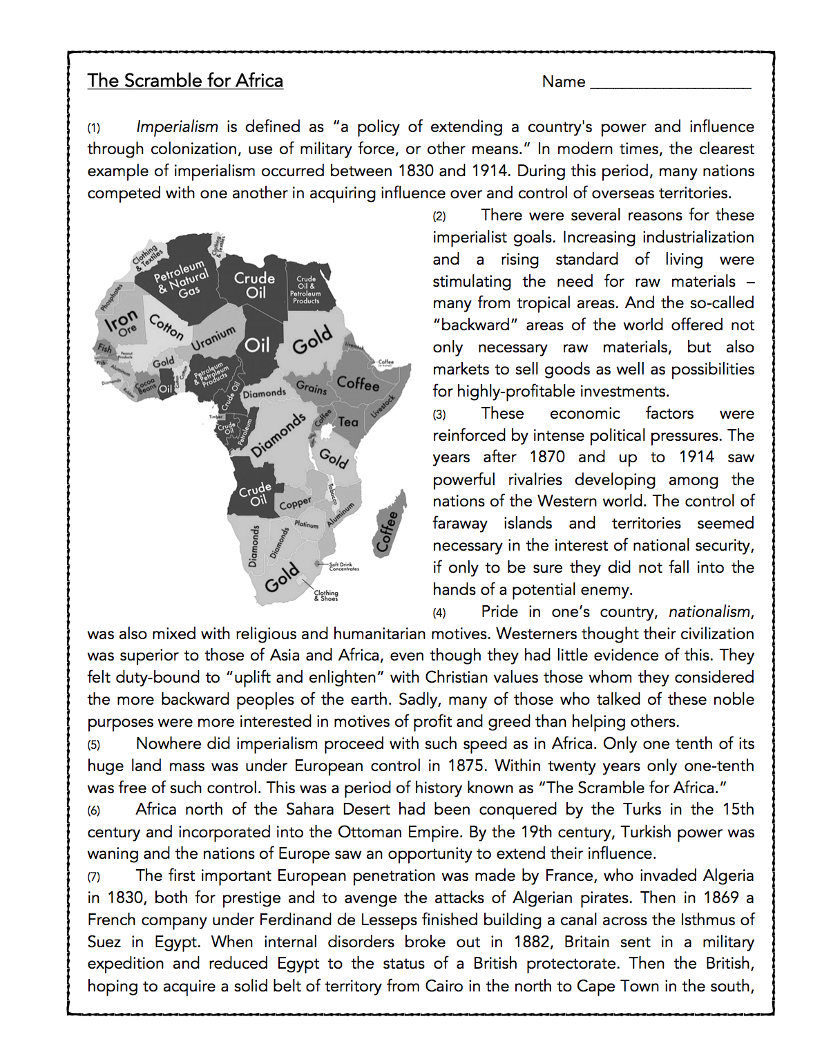 The Scramble for Africa World History Text and Assessment Made By