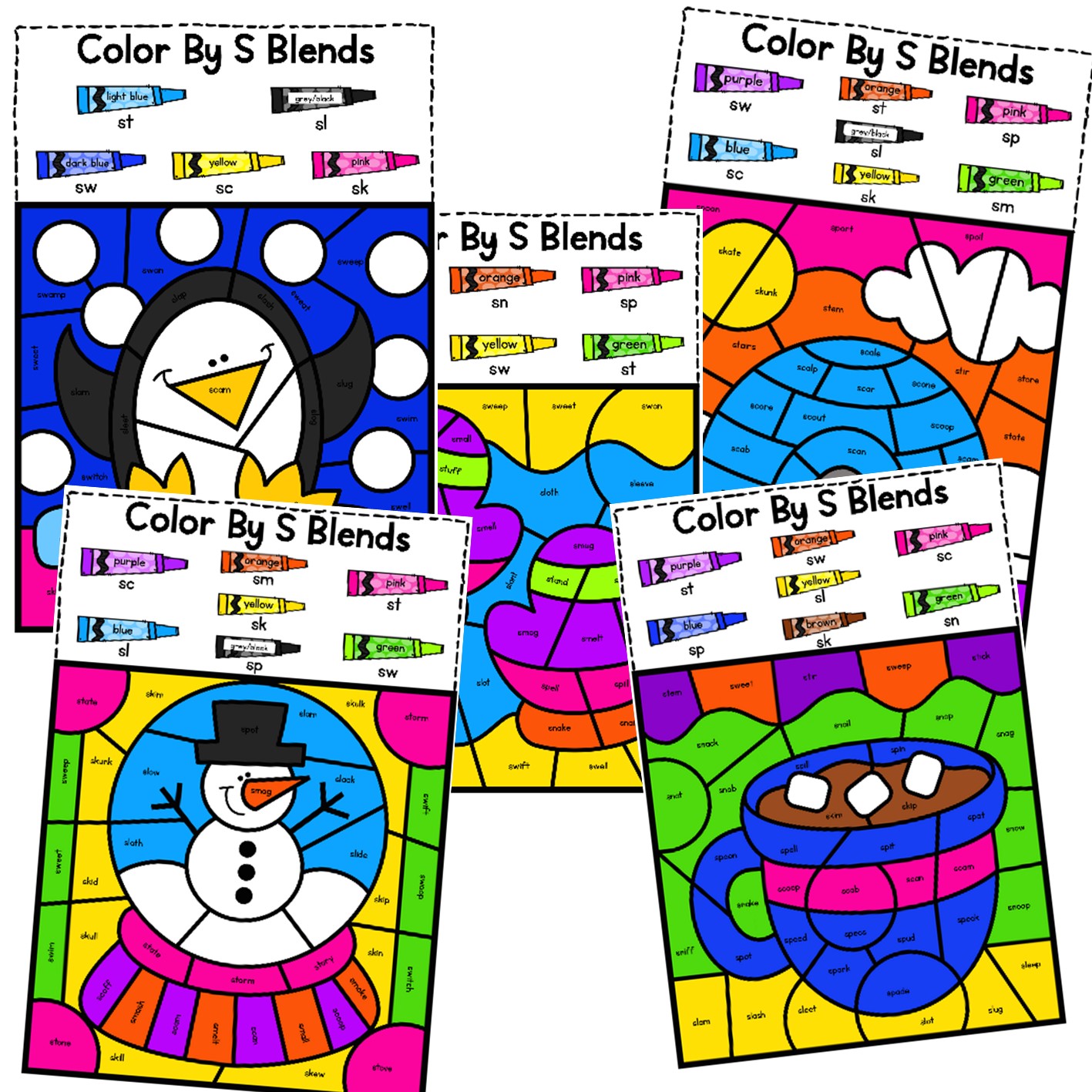 Winter Color by Code S Blends Made By Teachers