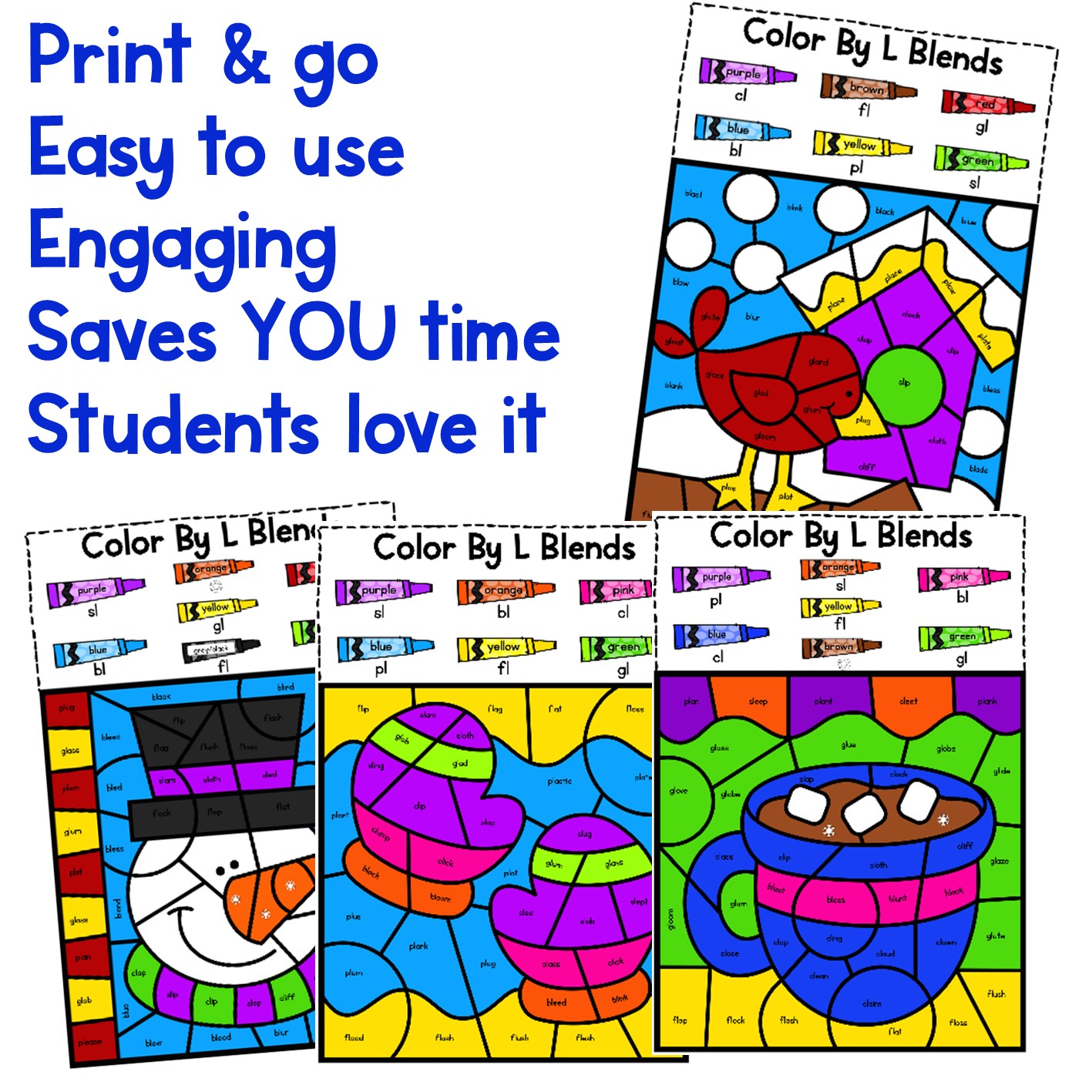 Winter Color by Code L Blends | Made By Teachers