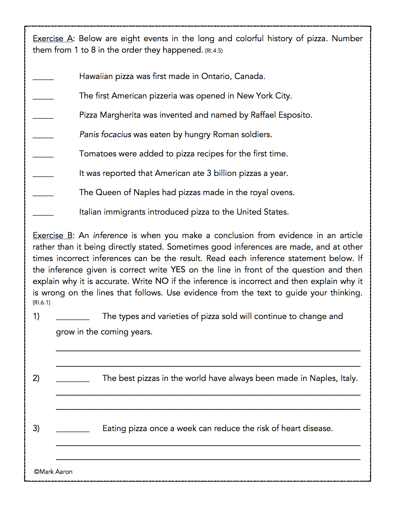 The History of Pizza Reading Comprehension Passage and Assessment