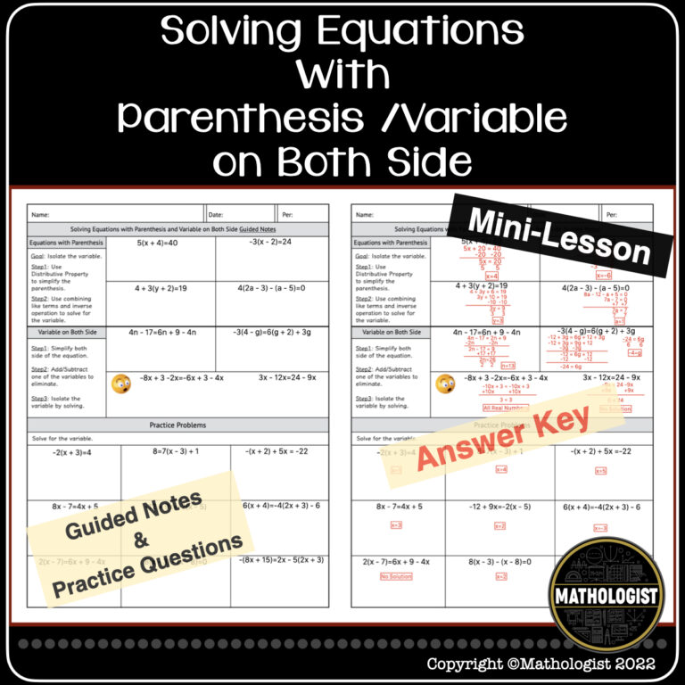 Solving Multi-Step Equations with Parenthesis/Variable on Both Side ...