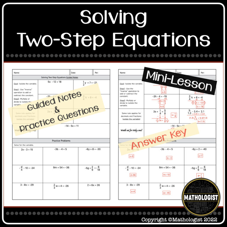 Solving Two-Step Equations Mini-Lesson Guided Notes and Practice | Made ...