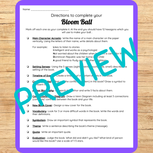 Bloom Ball Book Report A creative project for any novel upper
