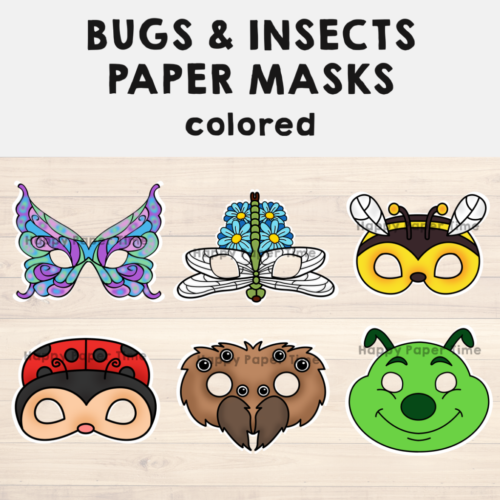 Bugs and Insects Paper Masks Printable Craft Activity Costume Template