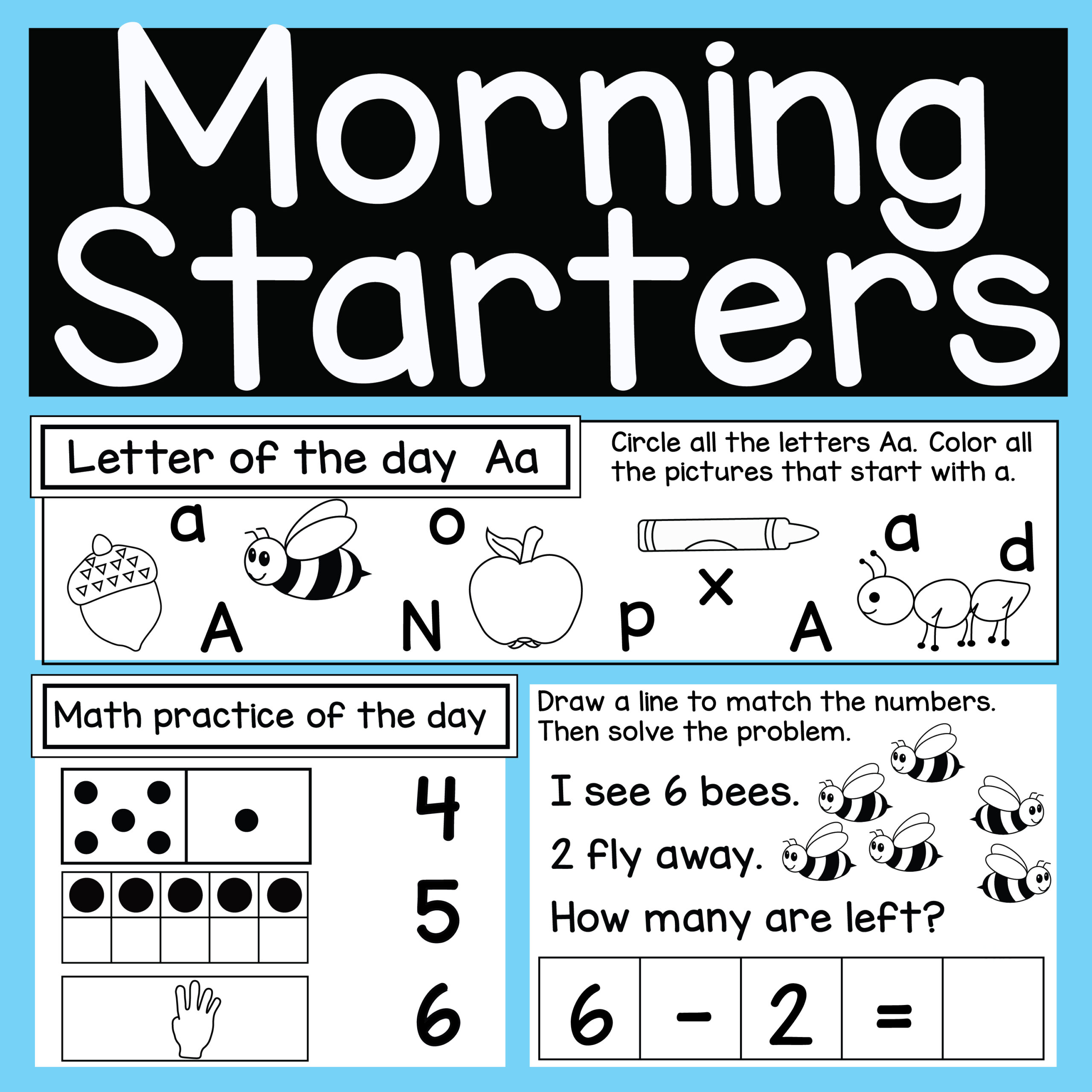 Morning Starters Math And ELA Activites For Kindergarten No Prep