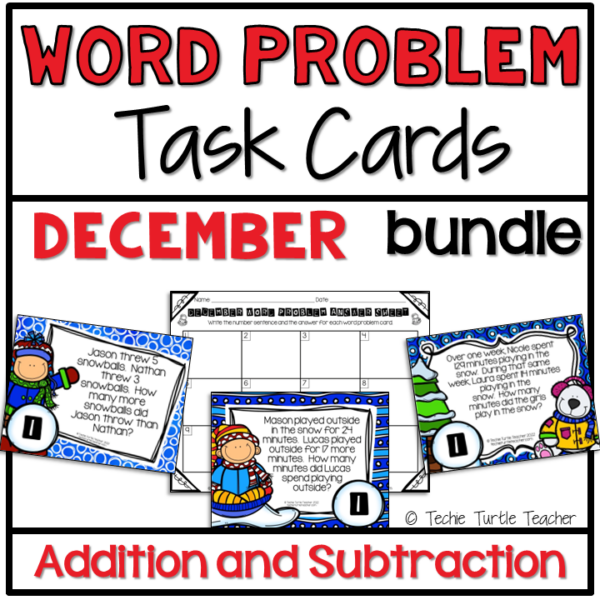 Addition & Subtraction Bundle of Winter Word Problem Task Cards for ...