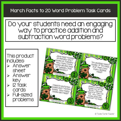 Addition & Subtraction Facts within 20 Spring Word Problem Task Cards ...
