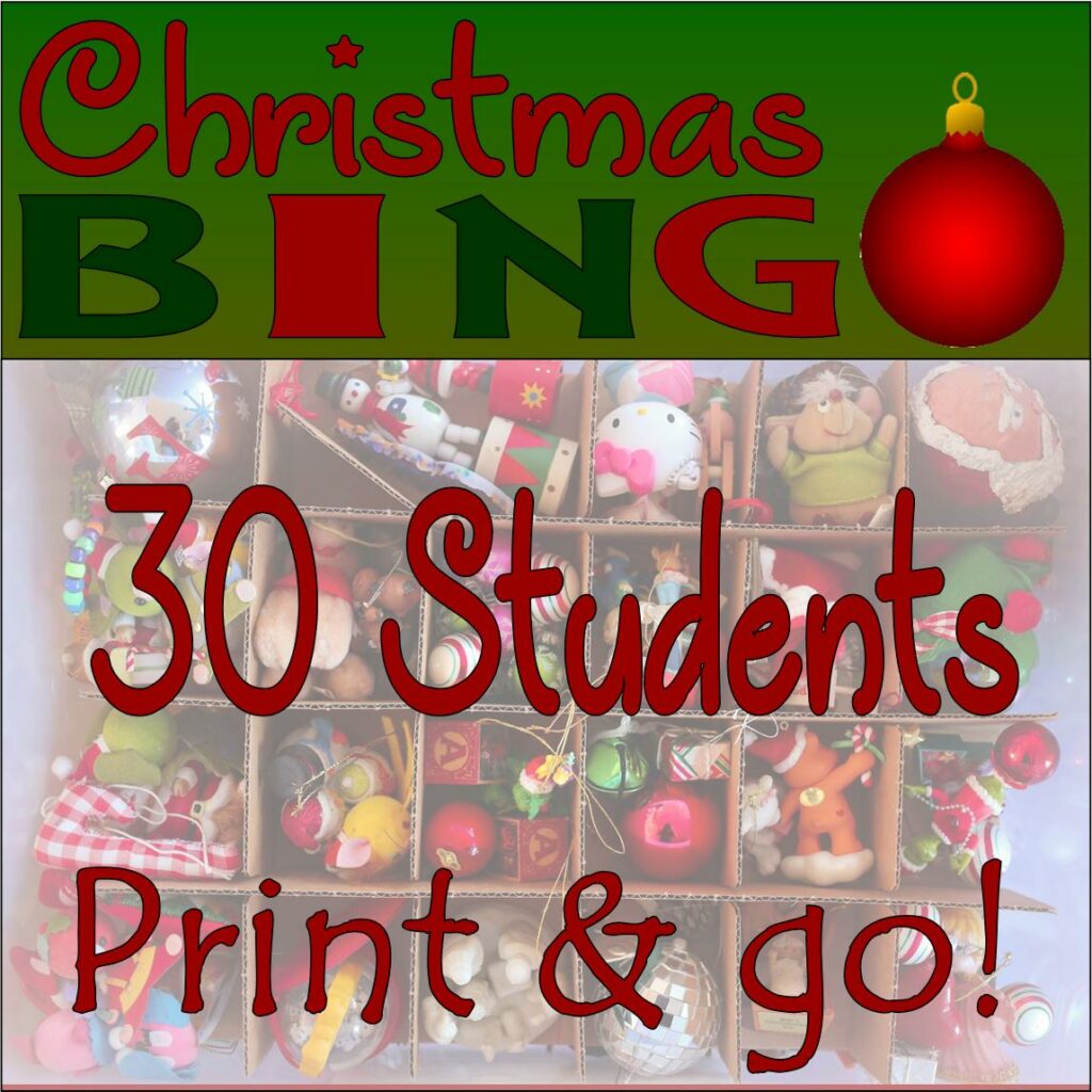 Christmas BINGO Class Game 30 Students Print and go! NO PREP, NO