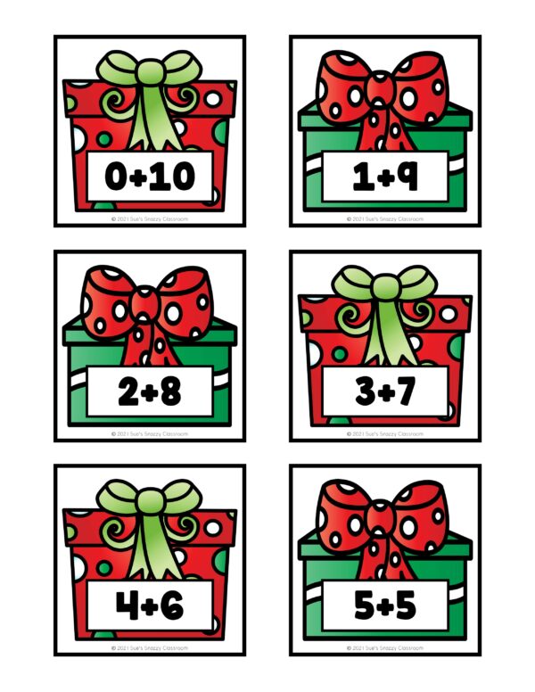 Christmas Additions Math Facts to 20 Number Sums Sorting Activity