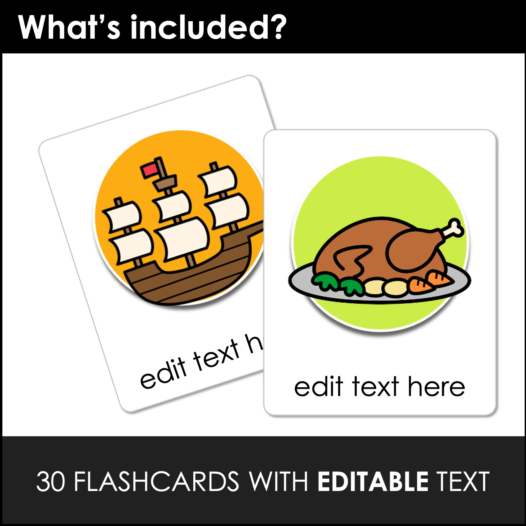 THANKSGIVING Flashcards ESL Vocabulary Flash Cards for Kids - Editable ...