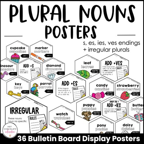 Plural Noun Spelling Rules Posters -Bulletin Board - s, es, ies, ves ...