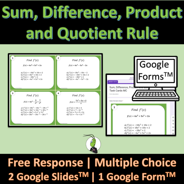 Sum, Difference, Product and Quotient Rule Task Cards | Calculus ...