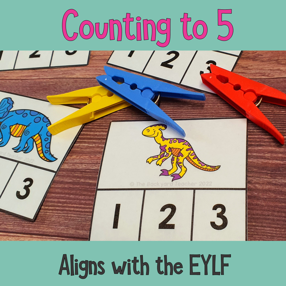 Dinosaur Counting to 5 Clip Cards for PreK and Kindergarten Made By