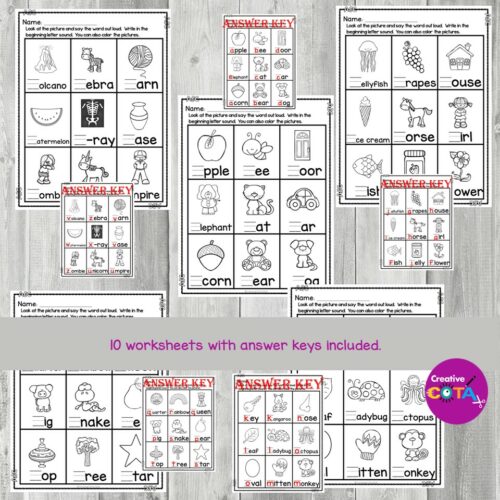 No Prep Kindergarten Literacy ABC Write the Beginning Sound Worksheets ...