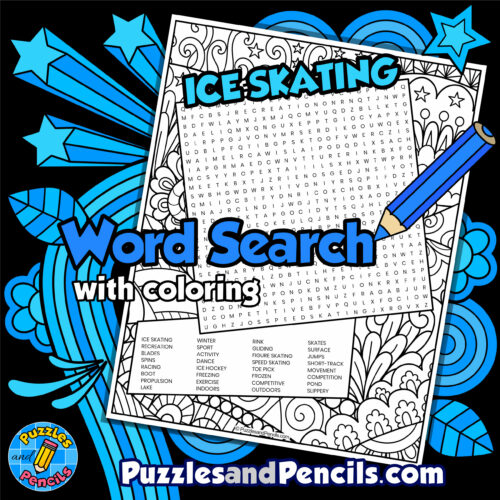 Ice Skating Word Search Puzzle Activity Page with Coloring | Seasons ...