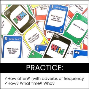 WH Question Card Game: Present Simple - How often, What time, How, Who ...