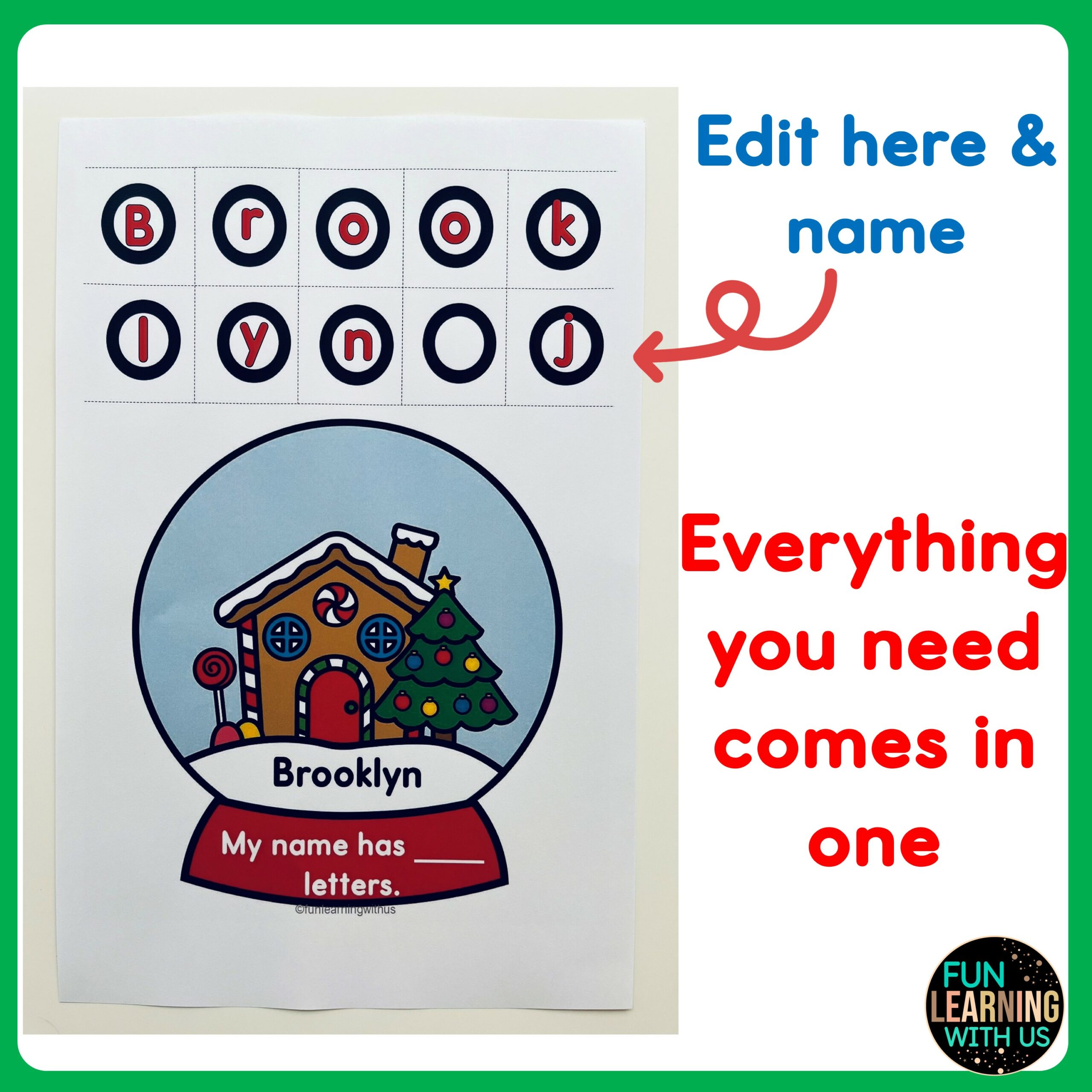 Editable Christmas Snow Globe Name Crafts Winter Name Craft Activity