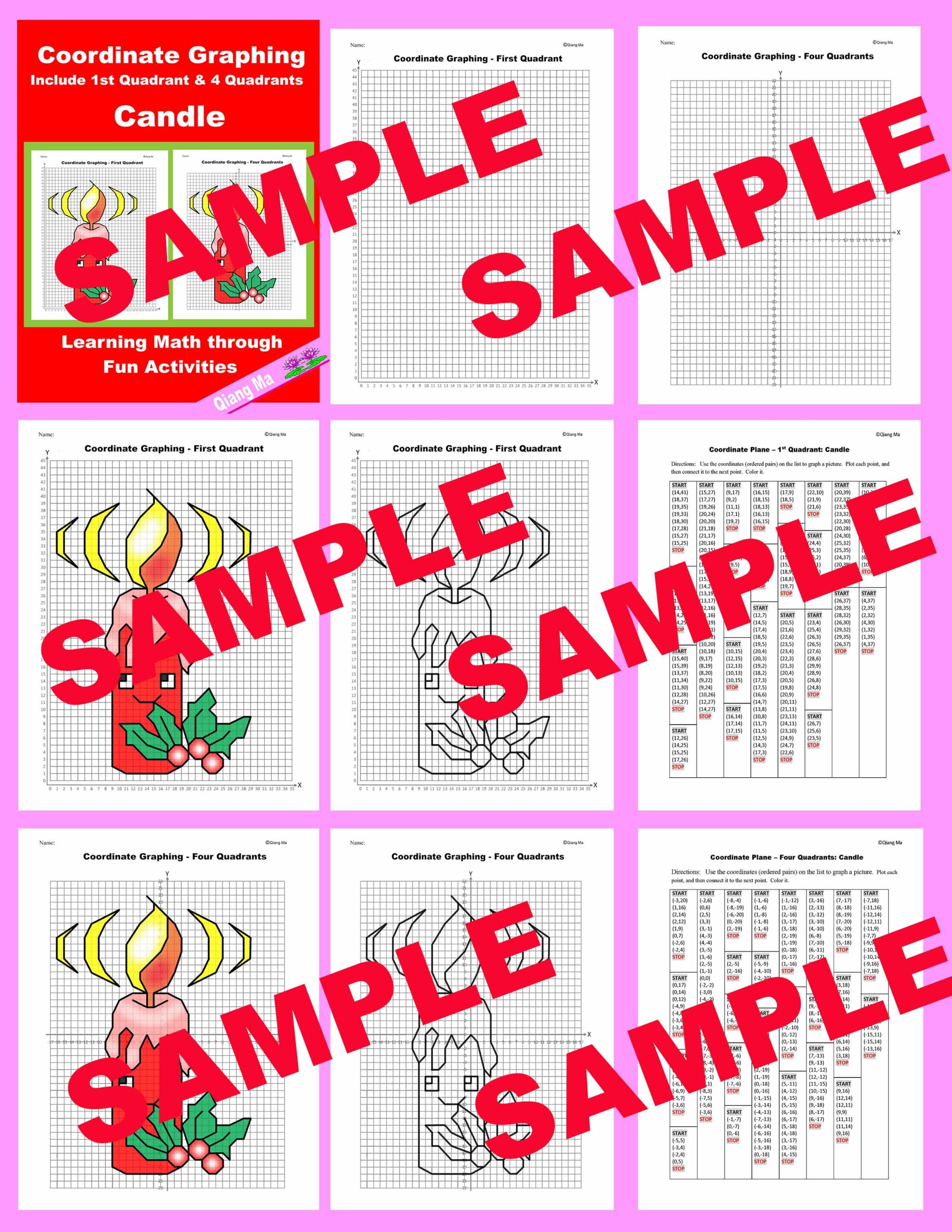 Christmas Coordinate Plane Graphing Picture Candle Made By Teachers