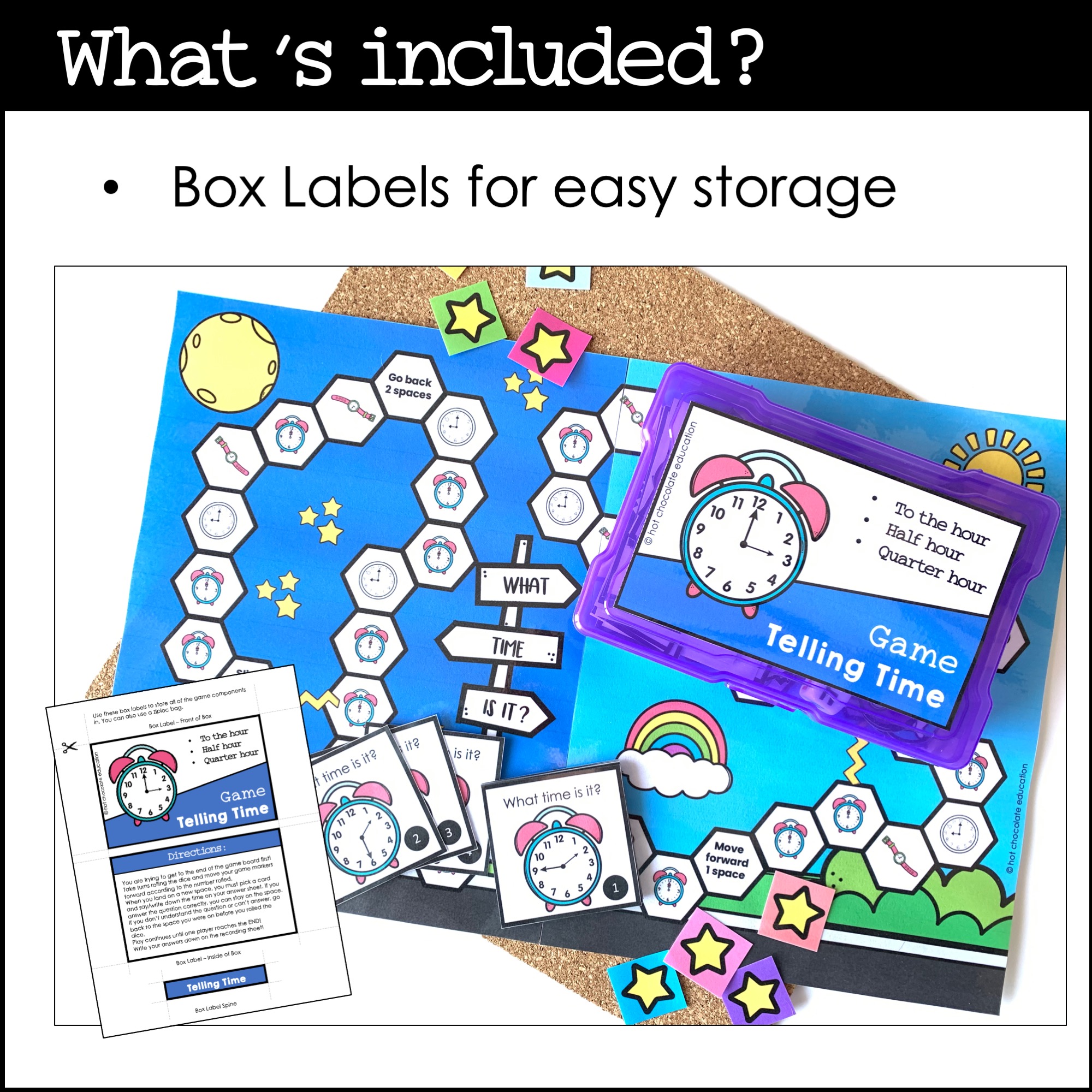Telling Time Board Game Reading Analog Clocks Hour, Half Hour, 15