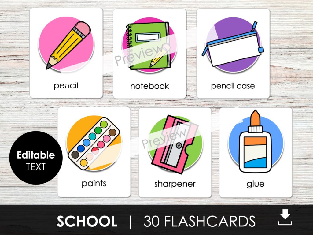 Back to School Vocabulary Flashcards for ELL ESL ELD School