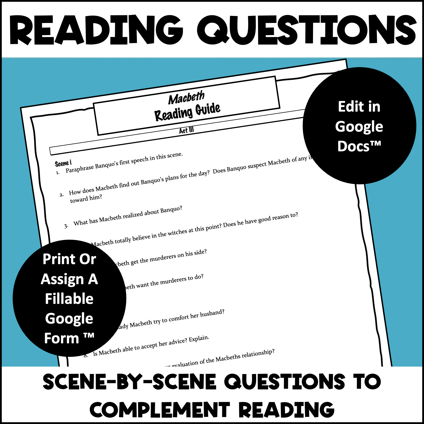 Macbeth Act 3 - Questions, Quiz, Quotes & Analysis - Print & Digital -  Editable | Made By Teachers