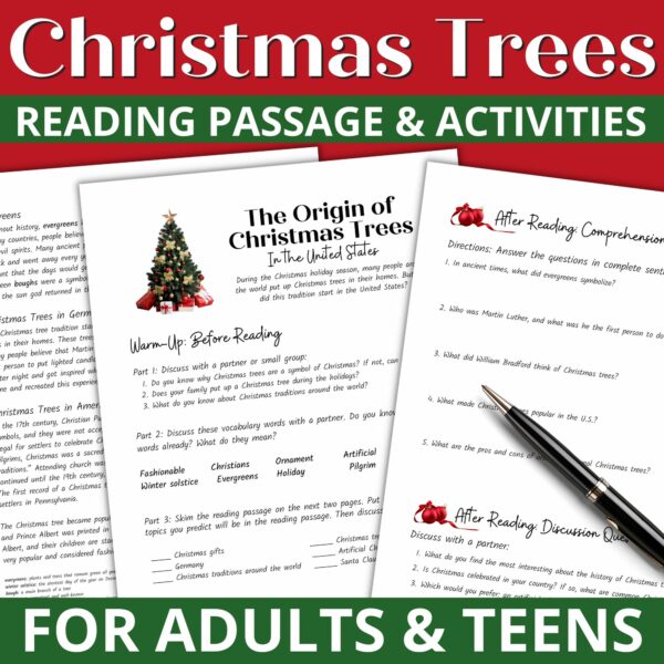 Christmas Trees Reading Comprehension Activities for ESL Adults and