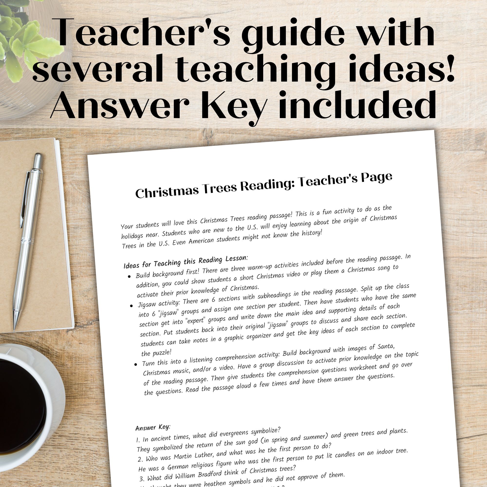 Christmas Trees Reading Comprehension Activities for ESL Adults and