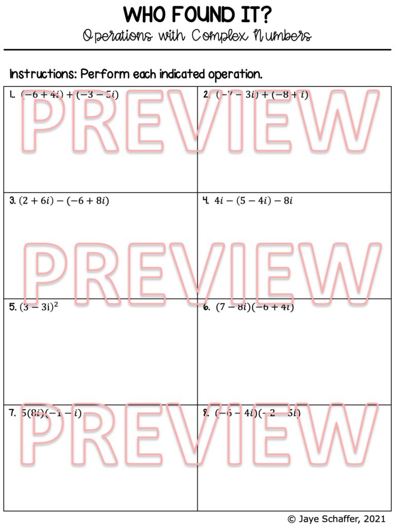 Operations with Complex Numbers Clue Mystery Activity | Made By Teachers