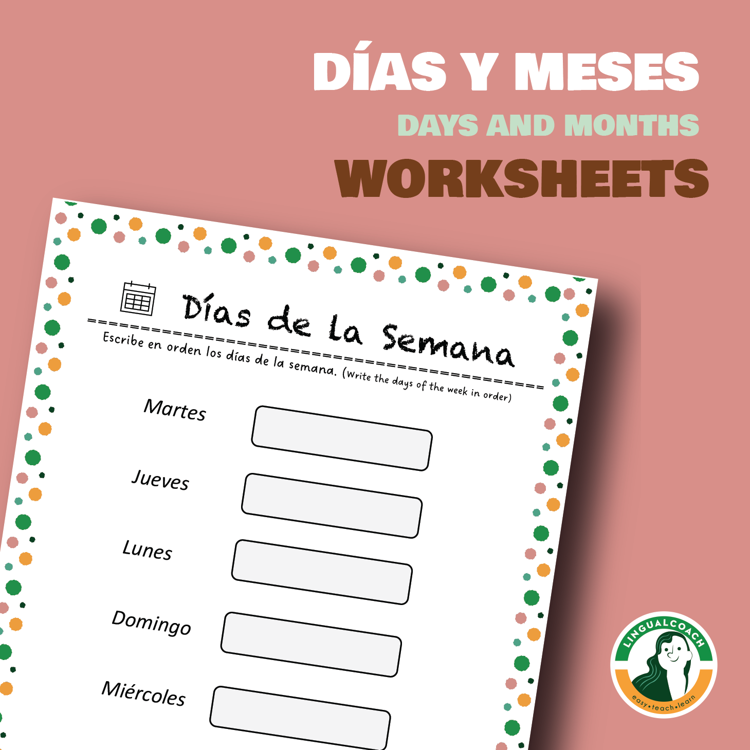 Spanish Days Of The Week And Months Worksheets D as De La Semana Y