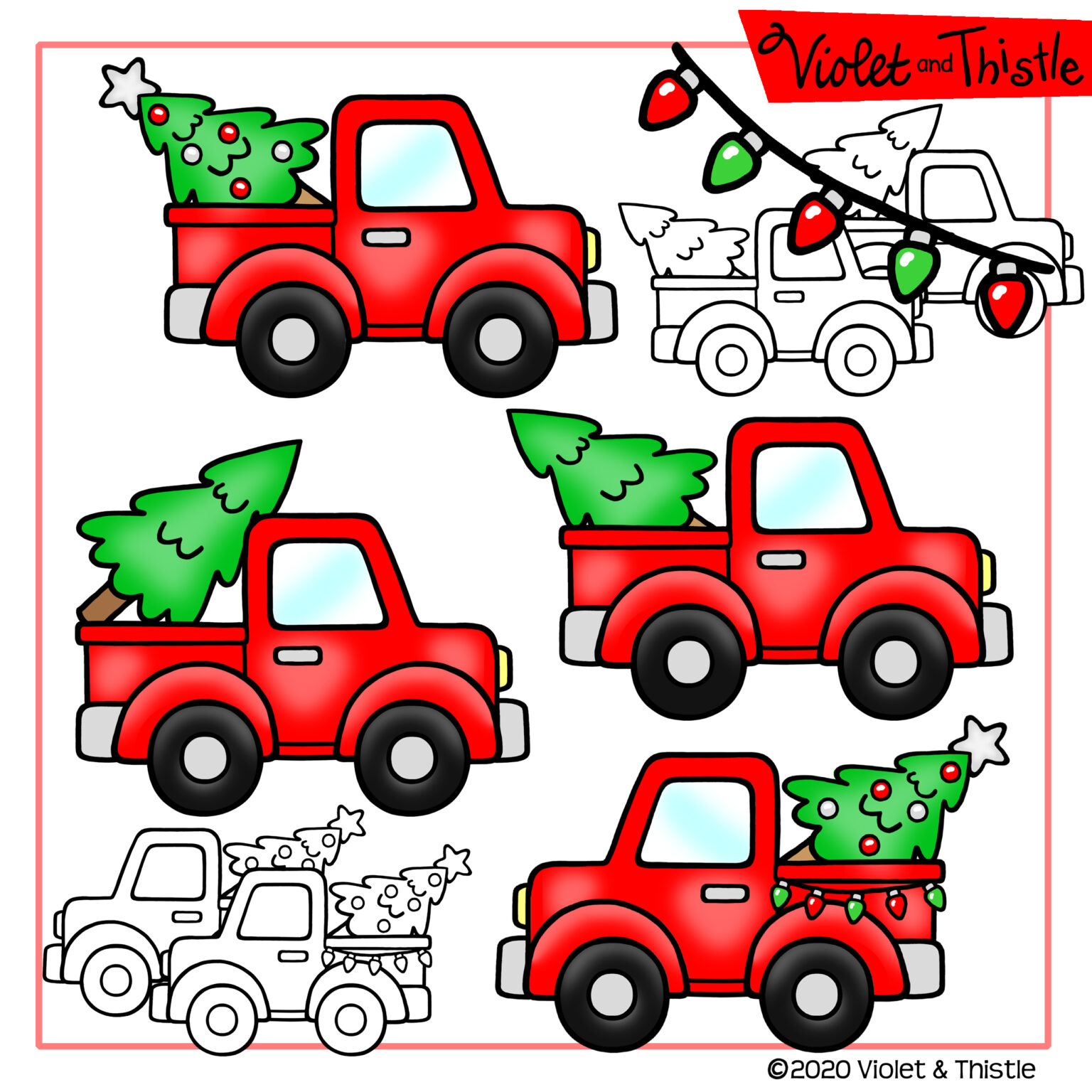 Christmas Truck Clipart Vintage Red Christmas Tree Truck Clip Art ...