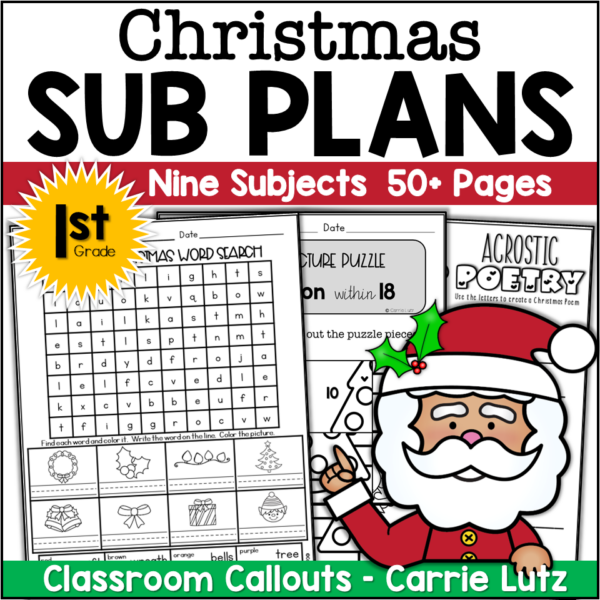 Christmas Emergency Sub Plans for First Grade | Made By Teachers