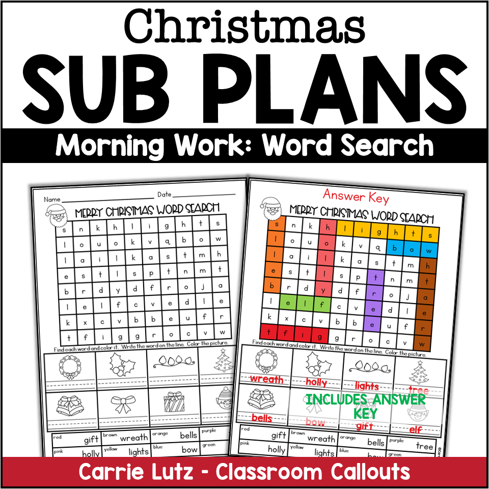 Christmas Emergency Sub Plans for First Grade | Made By Teachers