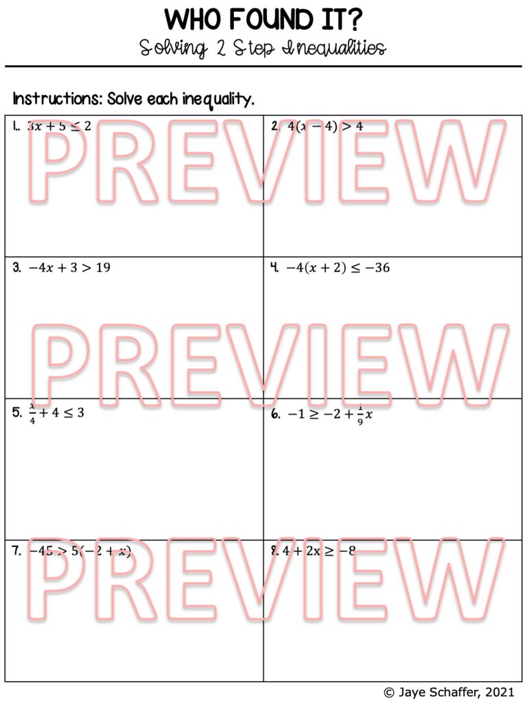 Solving Two Step Inequalities Clue Mystery Activity - Made By Teachers