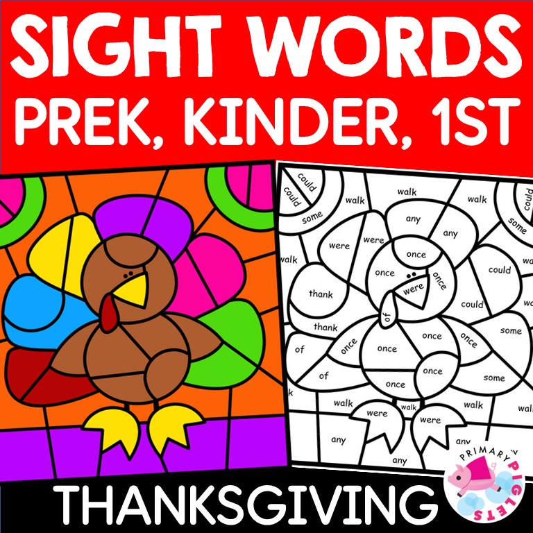 Thanksgiving Color by Sight Words PK K 1st grade
