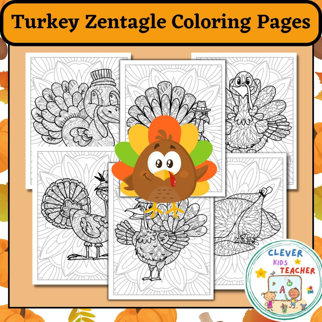 Turkey Zentagle Coloring Pages | Thanksgiving Coloring Pages for kids | Autumn | Made By Teachers