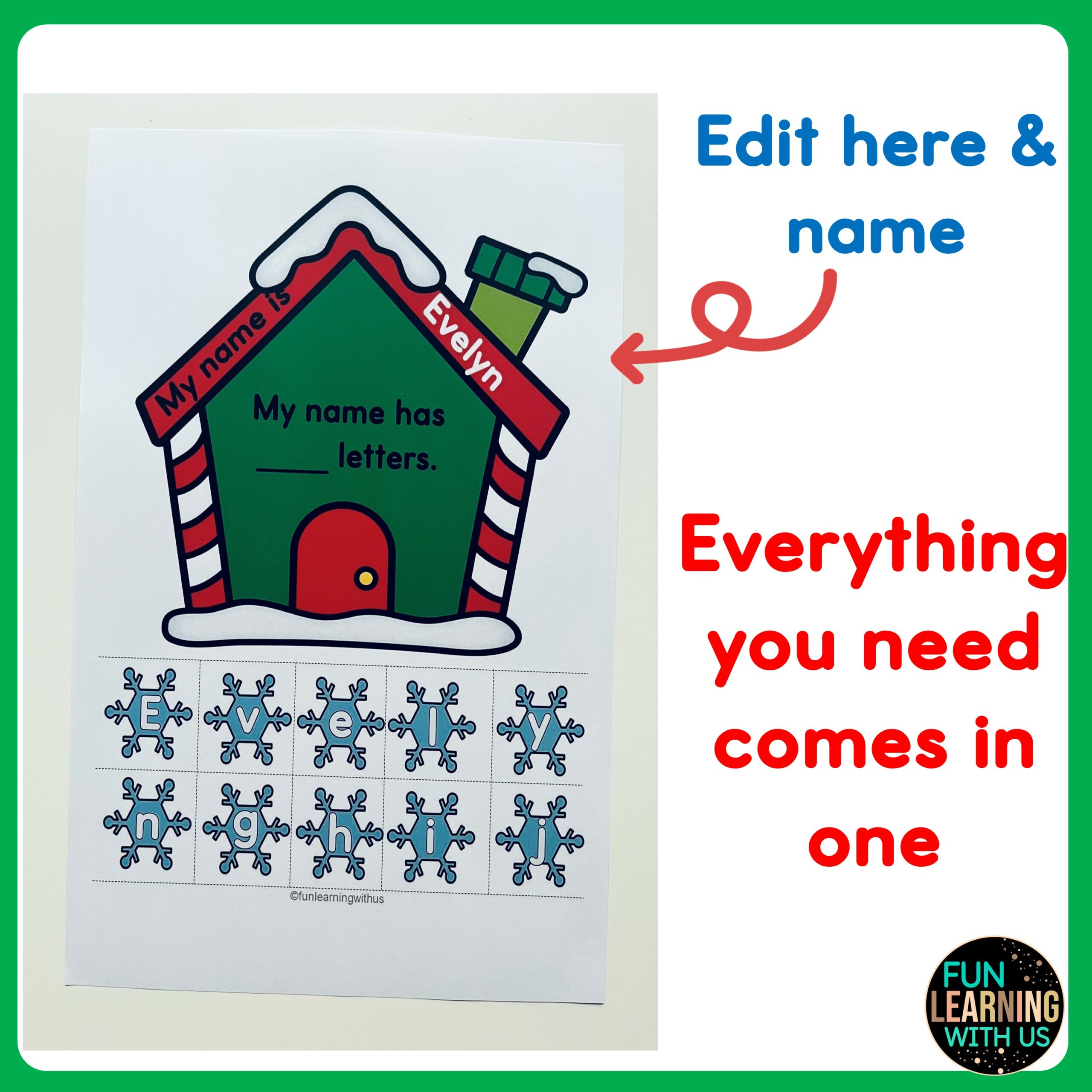 Editable Santa House Name Crafts Winter Name Craft Activity Made By